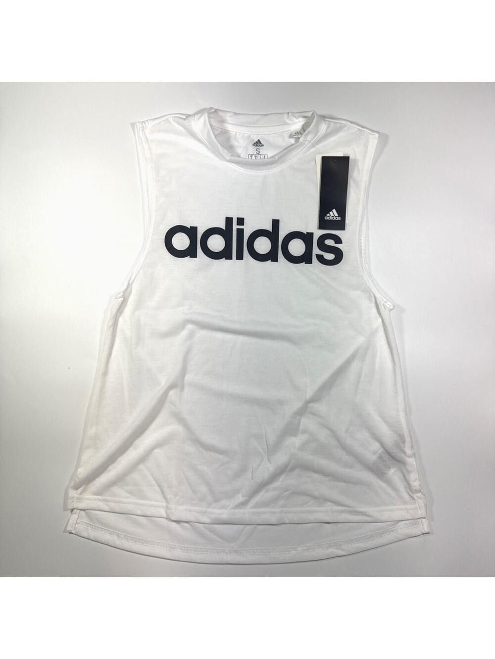 Adidas Women Size Small Logo Training Tank Top White Sleeveless Tee D96046